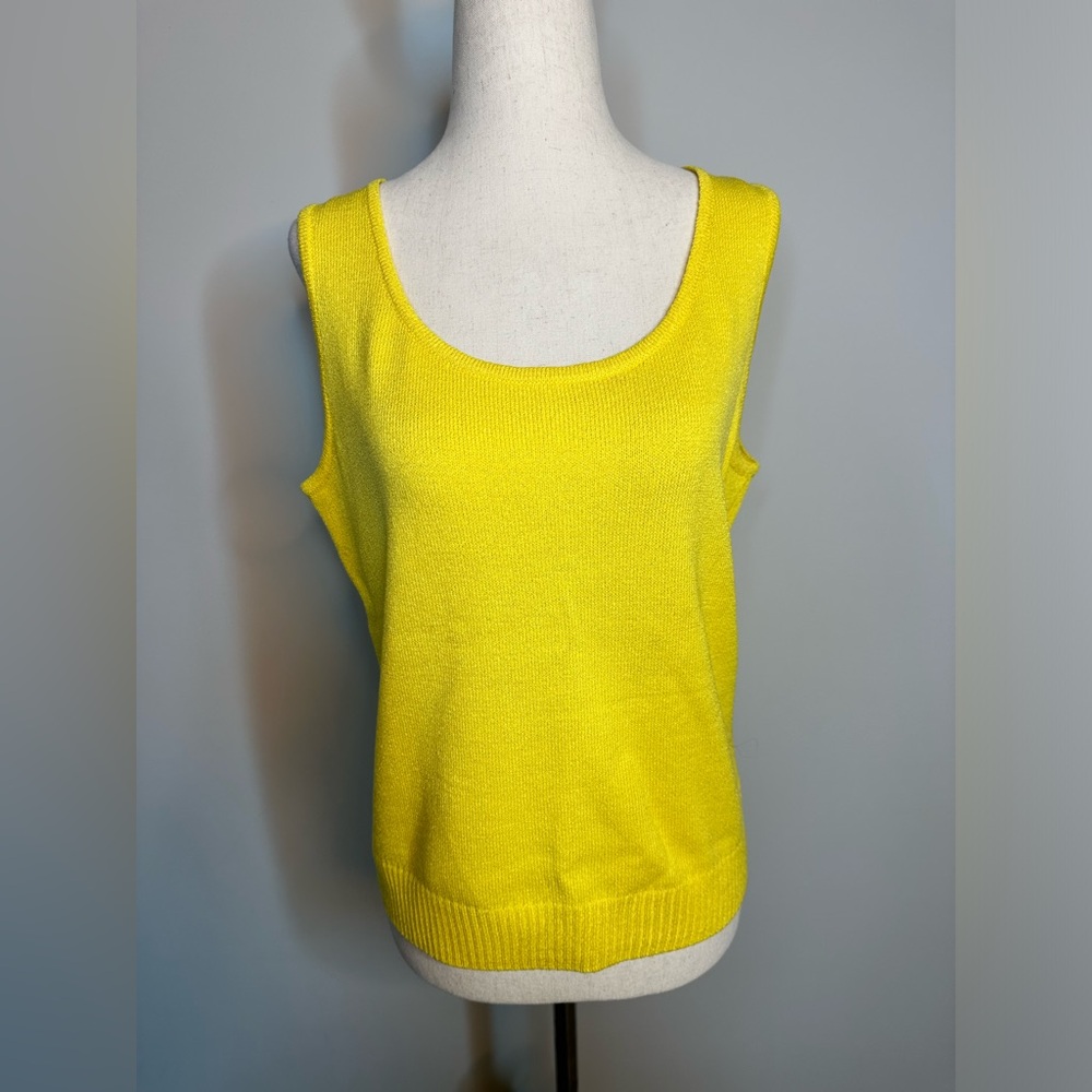 Sz S St John scoop neck sleeveless knit cami top wool blend yellow